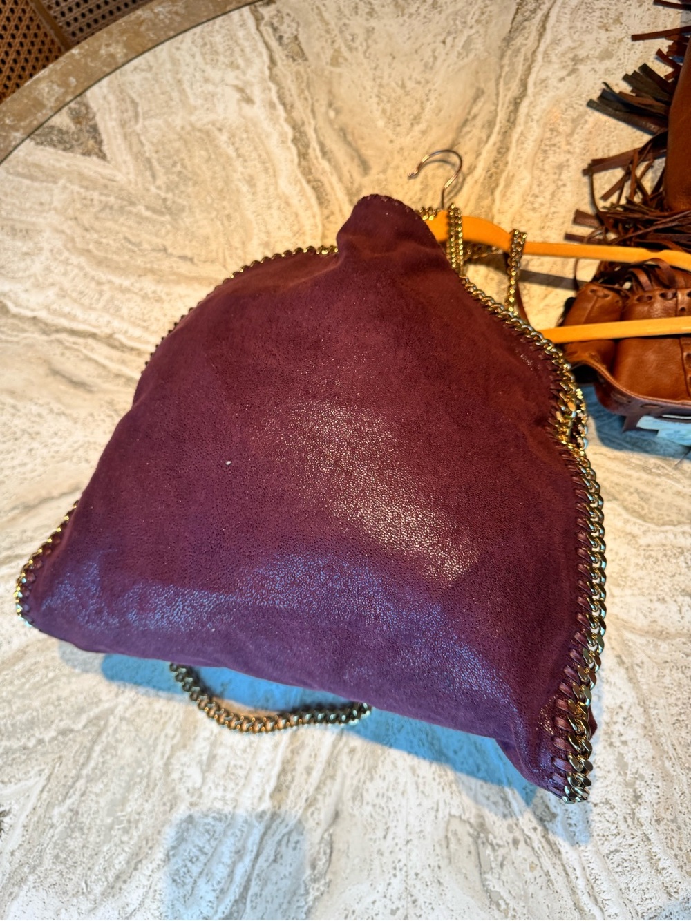 Stella McCartney Burgundy Suede-Look Shoulder Bag with Gold Chain Trim - Picture 5 of 8